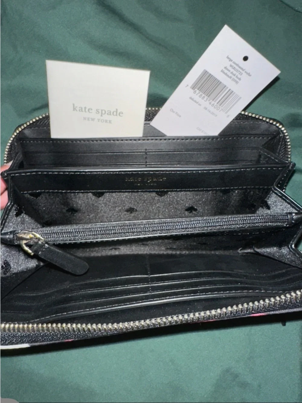 kate spade Black Floral Zip Wallet with Pink and Cream Blooms